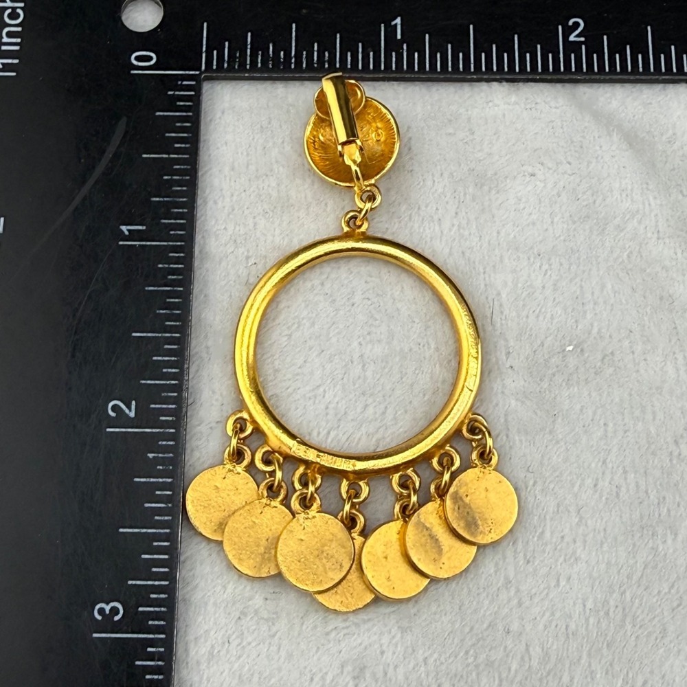 Vintage Ben Amun Bracelet Clip On Earrings Set Coin Gold Tone 6.5" - Picture 10 of 16
